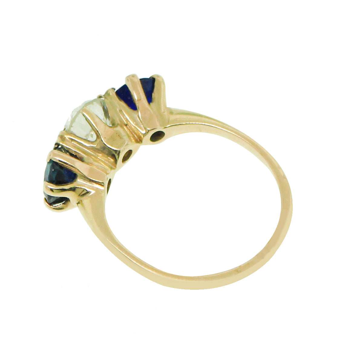 14k Yellow Gold Sapphire and Old Euro Diamond Ring