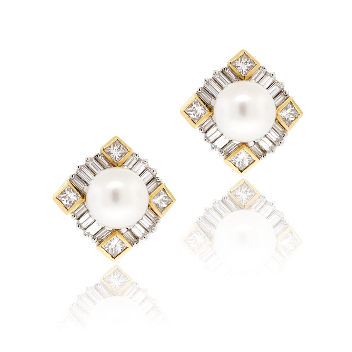 18k Two Tone 3.60ctw Diamond and Pearl Earrings