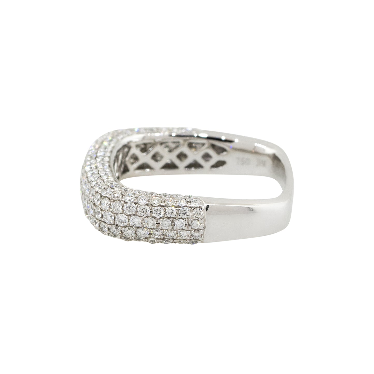 14k White Gold 1.21ctw Round Diamond Pave Square Band Ring