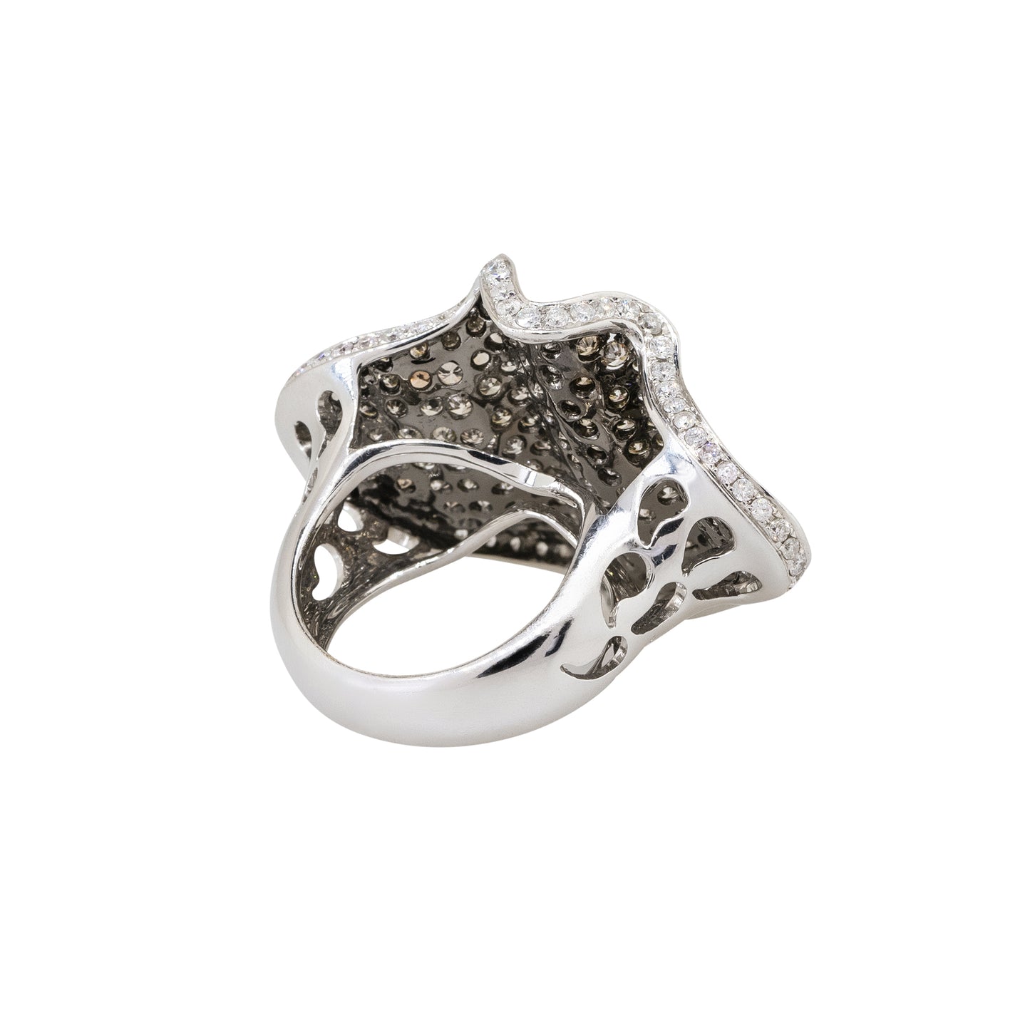 18k White Gold 6.50ctw Round Diamond Pave Freeform Wide Ring