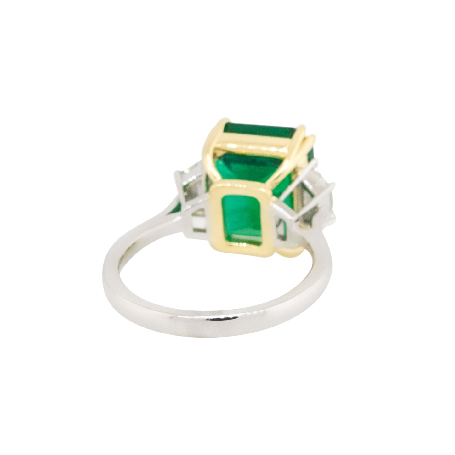 Platinum 6.16ct Emerald Center Three Stone Ring With Diamonds