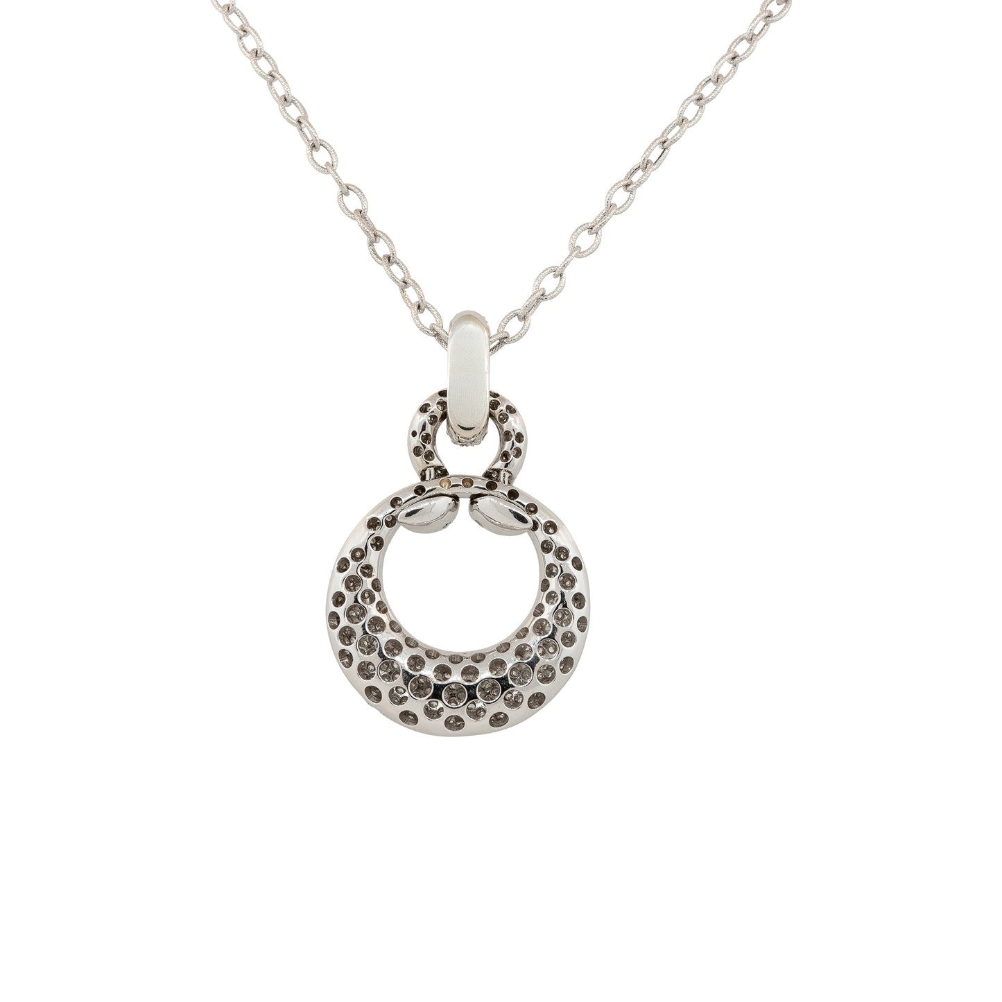 14k White Gold 3.00ctw Diamond Pave Round Pendant Necklace