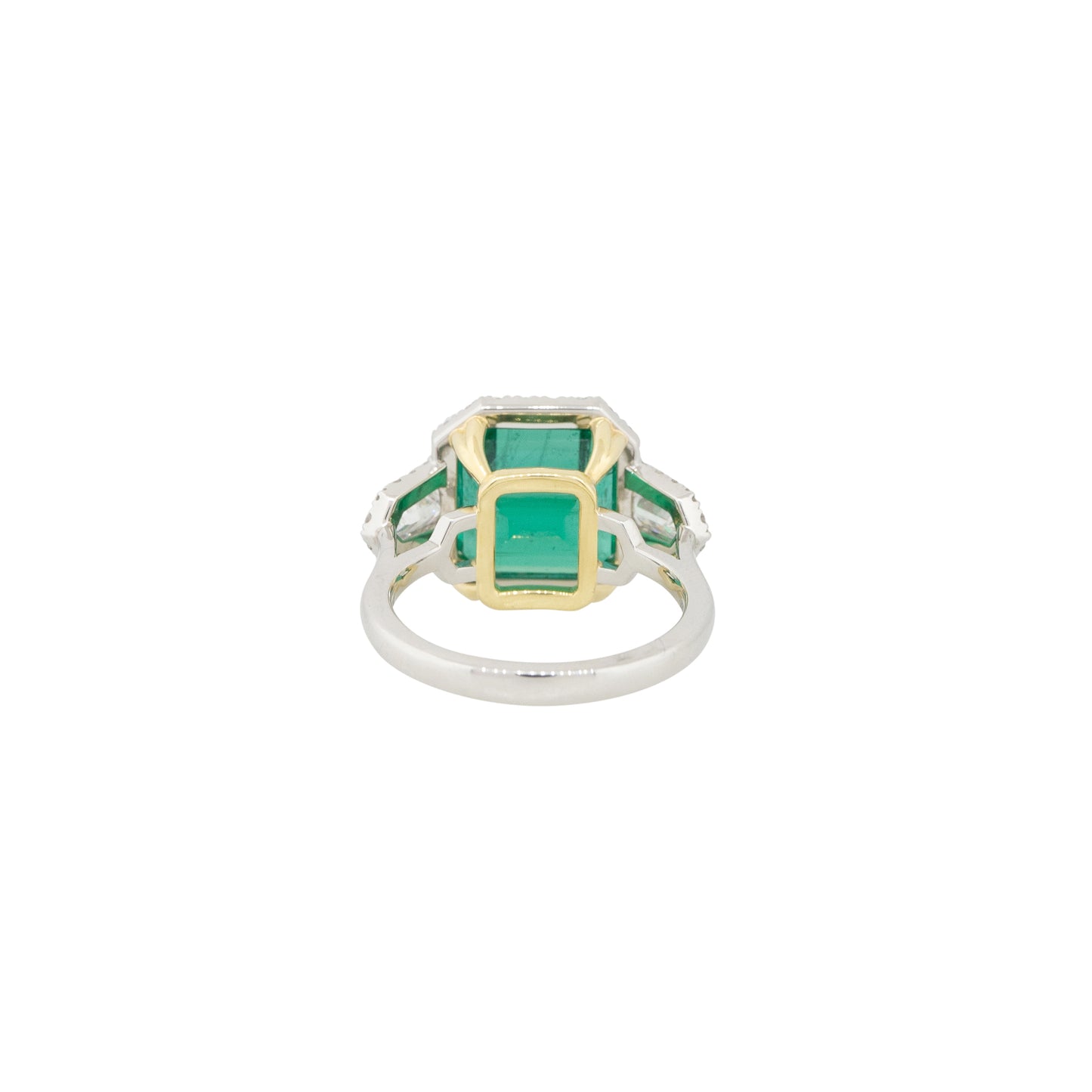 Platinum and 18k Yellow Gold 6.26ctw Emerald and Diamond Halo Ring