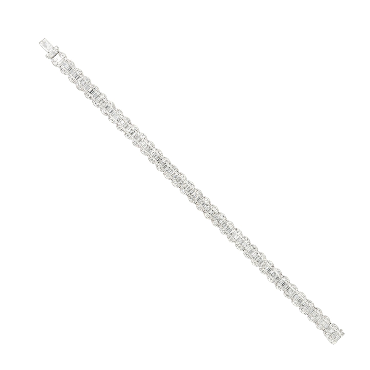 18k White Gold 6.5ctw Round Brilliant and Baguette Cut Diamond Bracelet