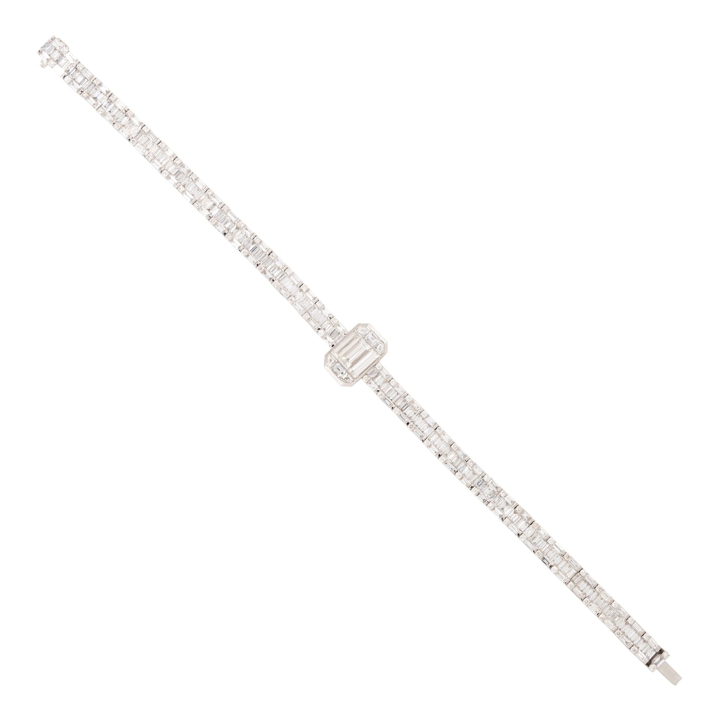 18k White Gold 6.27ctw Round Brilliant & Baguette Cut Diamond Station Bracelet