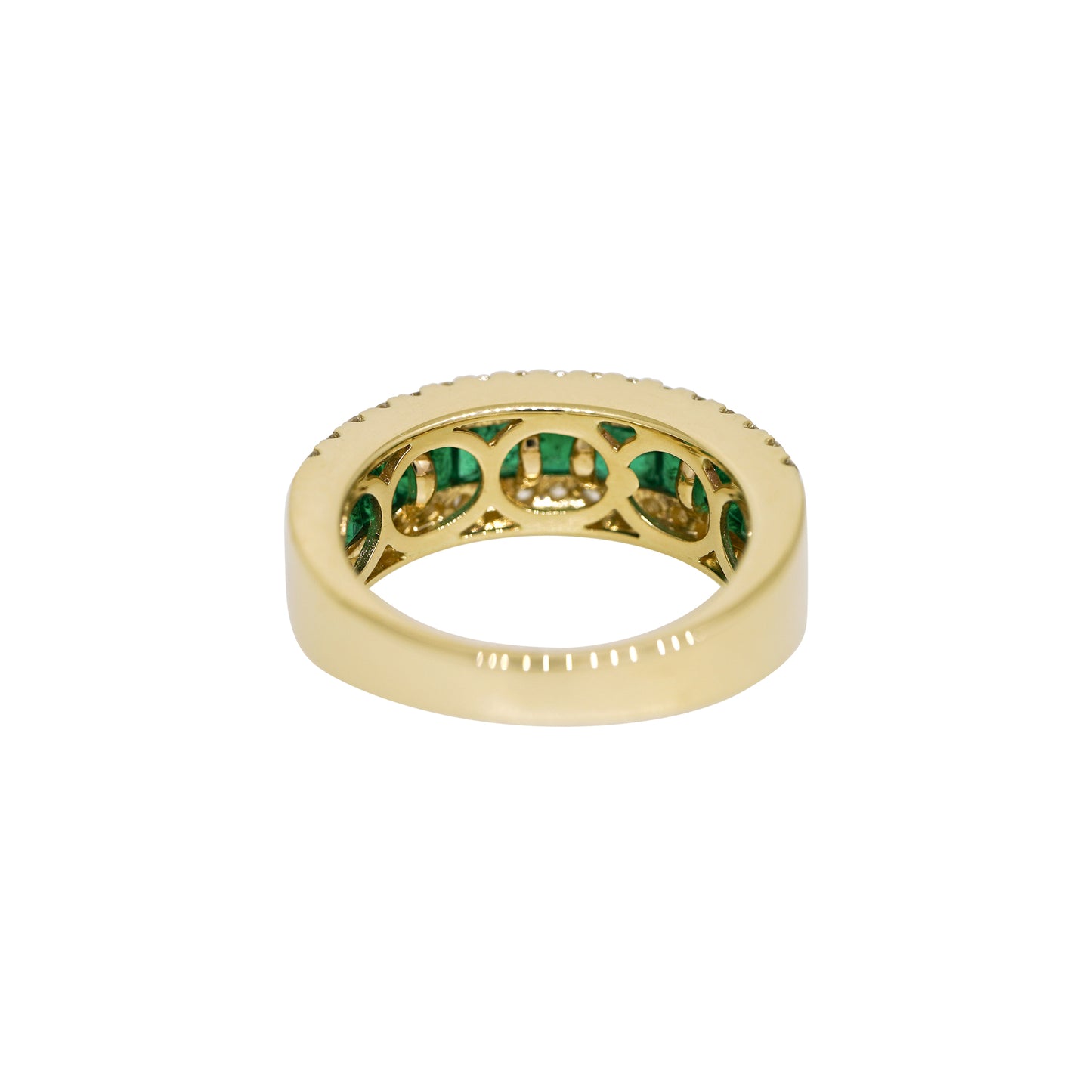 14k Yellow Gold 1.98ctw Emerald & 0.51ctw Natural Diamond 3-Row Ring