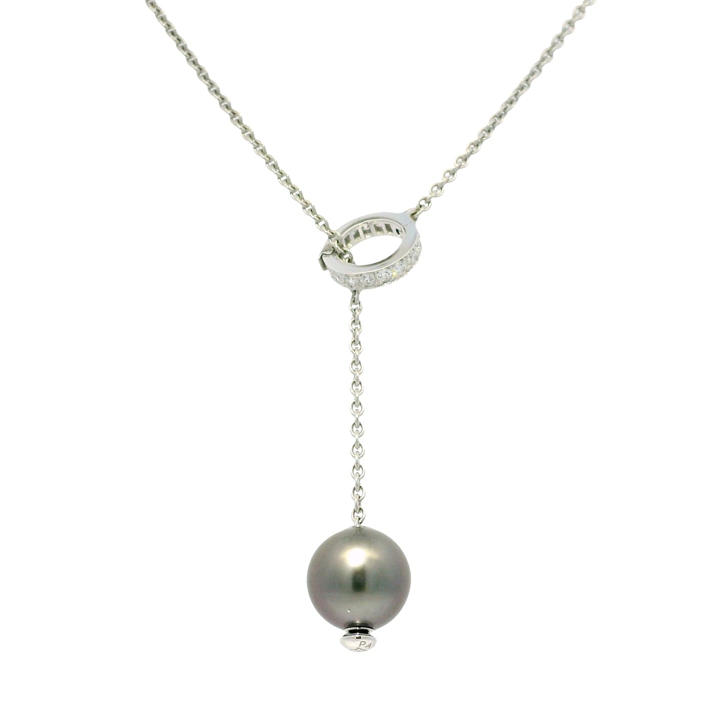 Mikimoto 18k White Gold Black South Sea Pearl & Natural Diamond Lariat Necklace