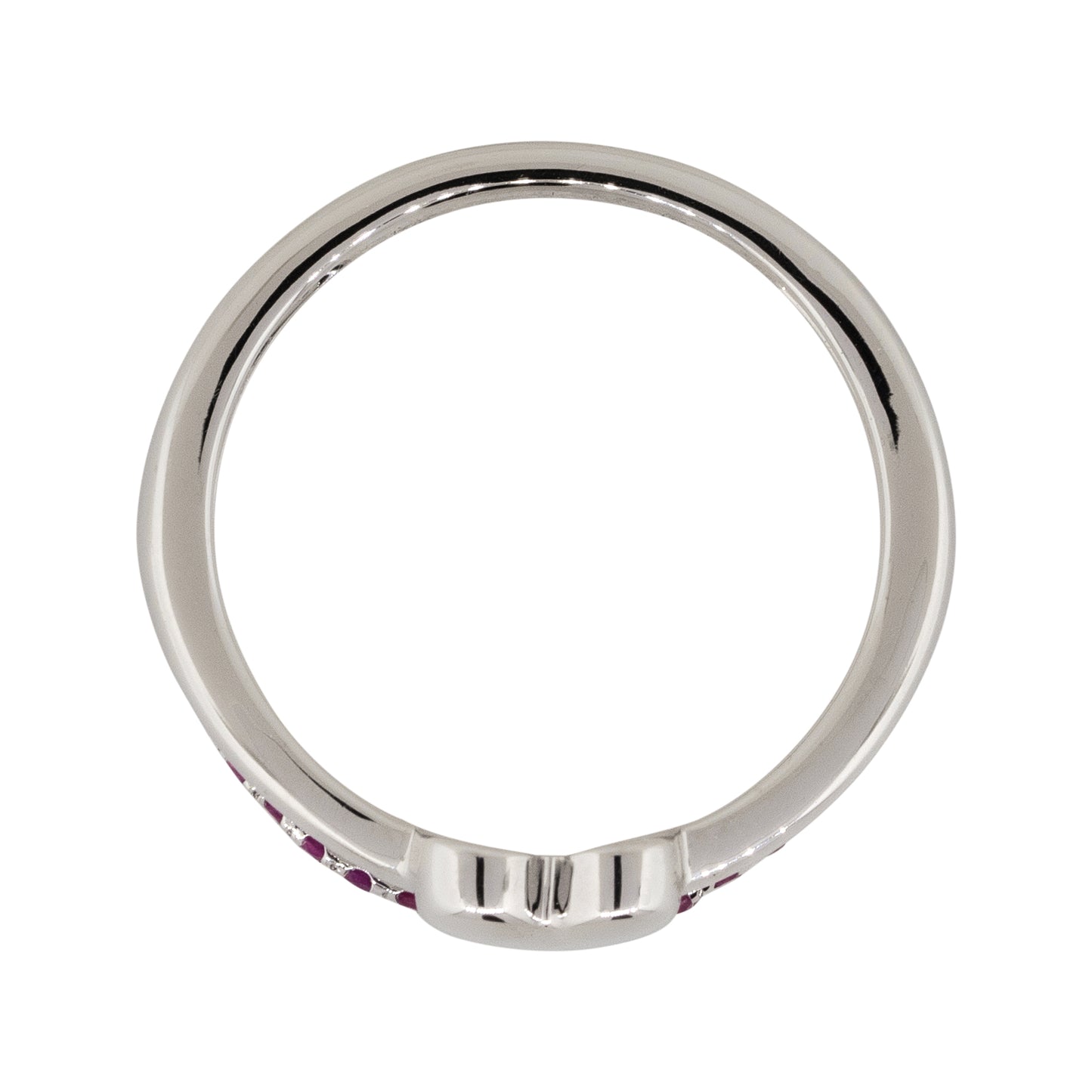 14k White Gold 0.25ctw Round Ruby Heart Shape Double Row Ring