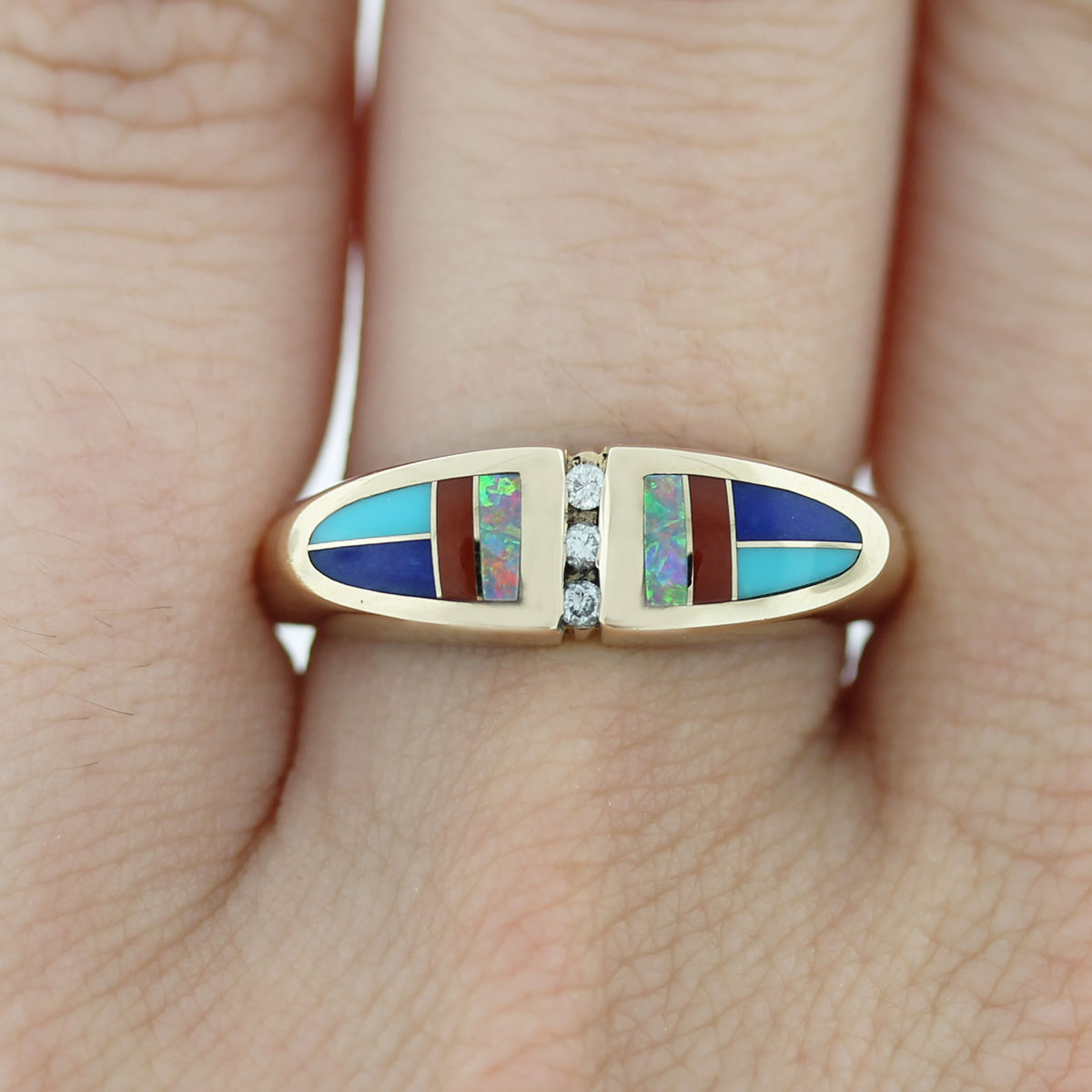 Kabana 14kt Yellow Gold Diamond, Enamel, and Opal Cocktail Ring