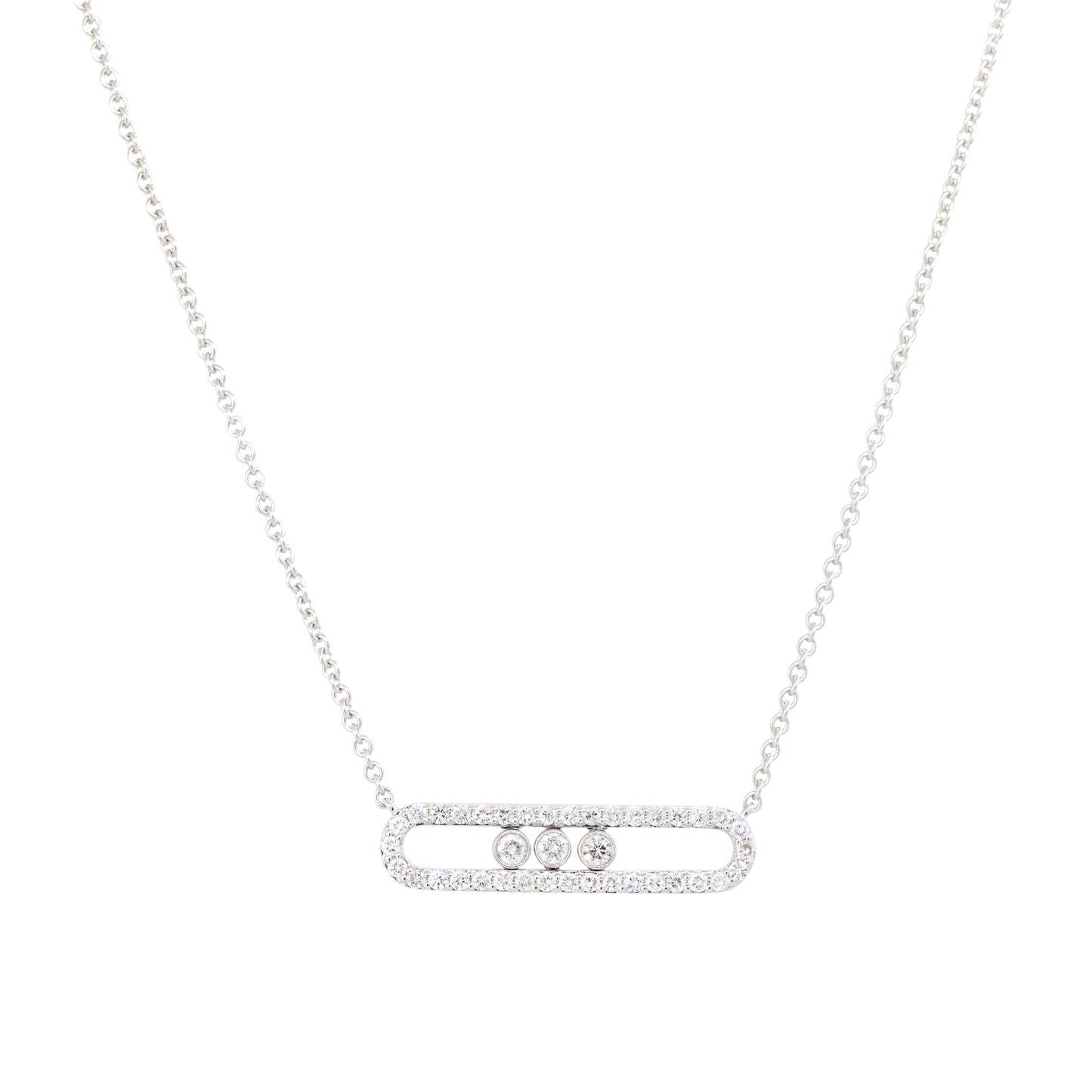 18k White Gold 0.70ctw Floating Diamond Oval Link Pendant Necklace