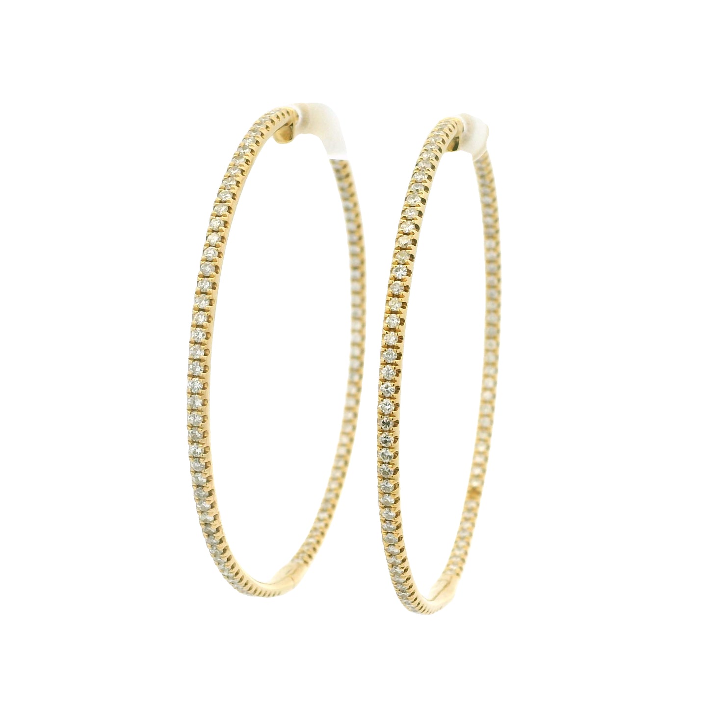 18k Yellow Gold Natural 1.92 Carat Round Brilliant Cut Diamond Large Hoop Earrings