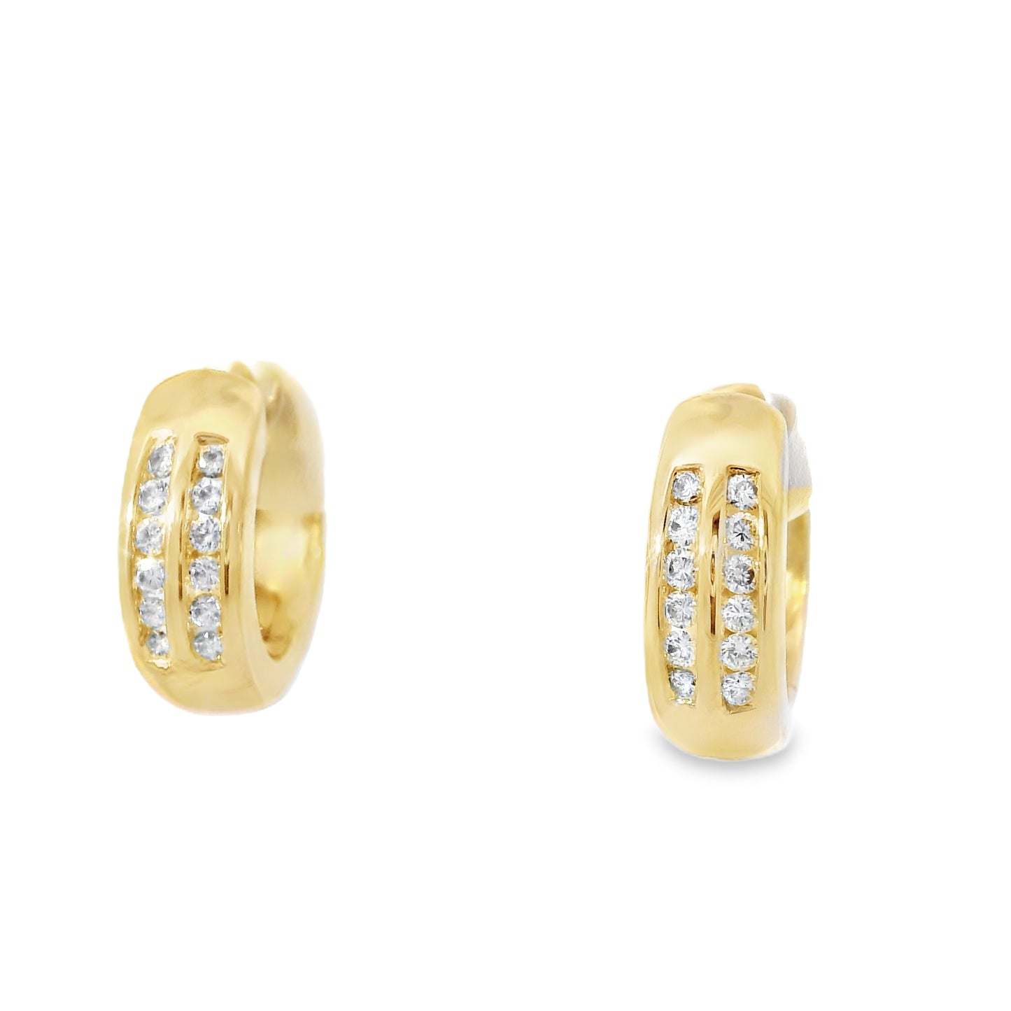 14k Yellow Gold Natural 0.15 Carat Diamond 2-Row Huggie Earrings