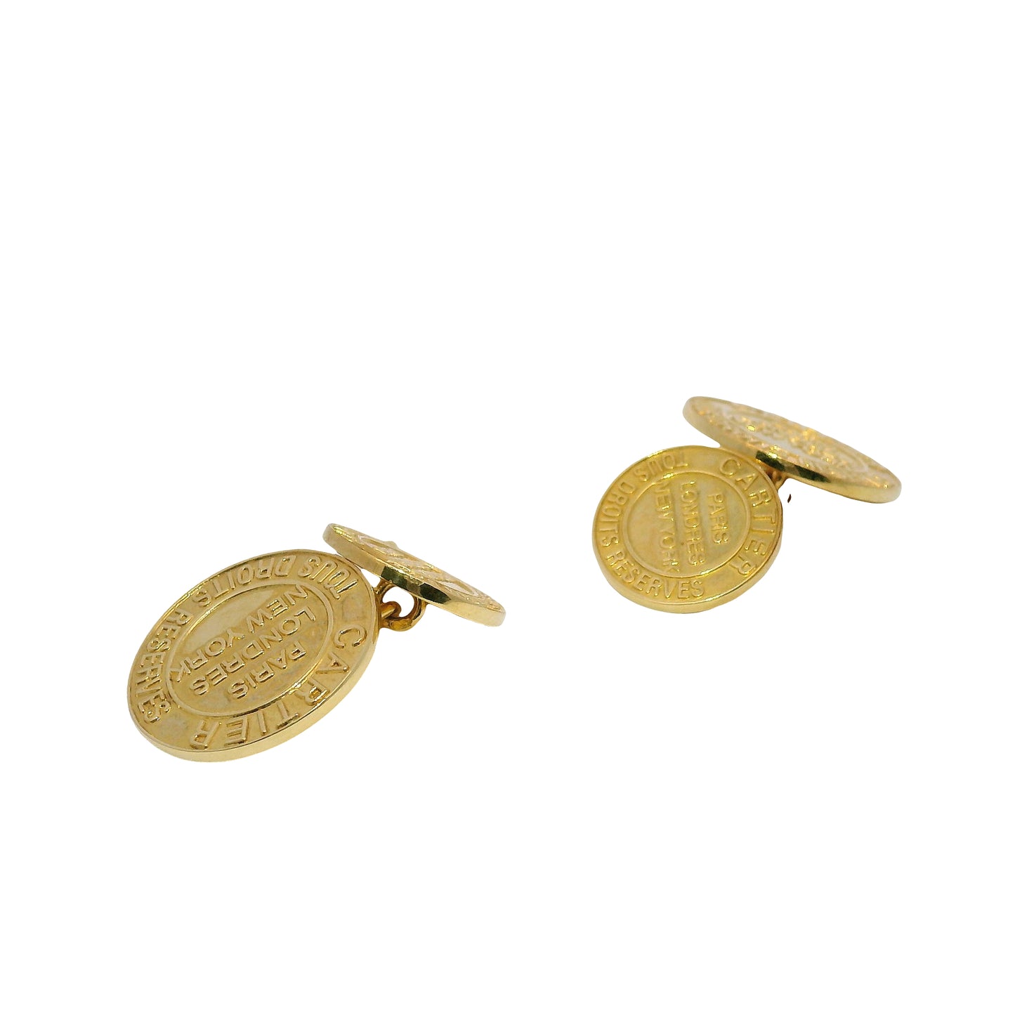 Cartier 18k Yellow Gold 'Tous Droits Reserves Round Cufflinks