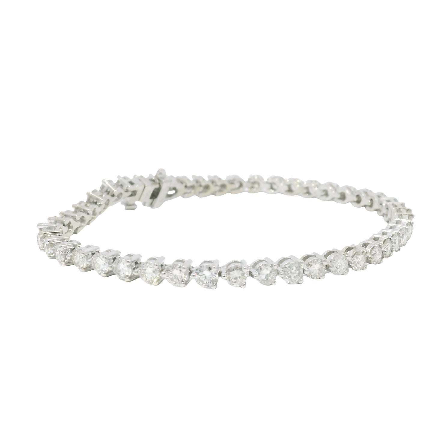 14k White Gold Natural 5.0 Carat Round Brilliant Diamond Tennis Bracelet