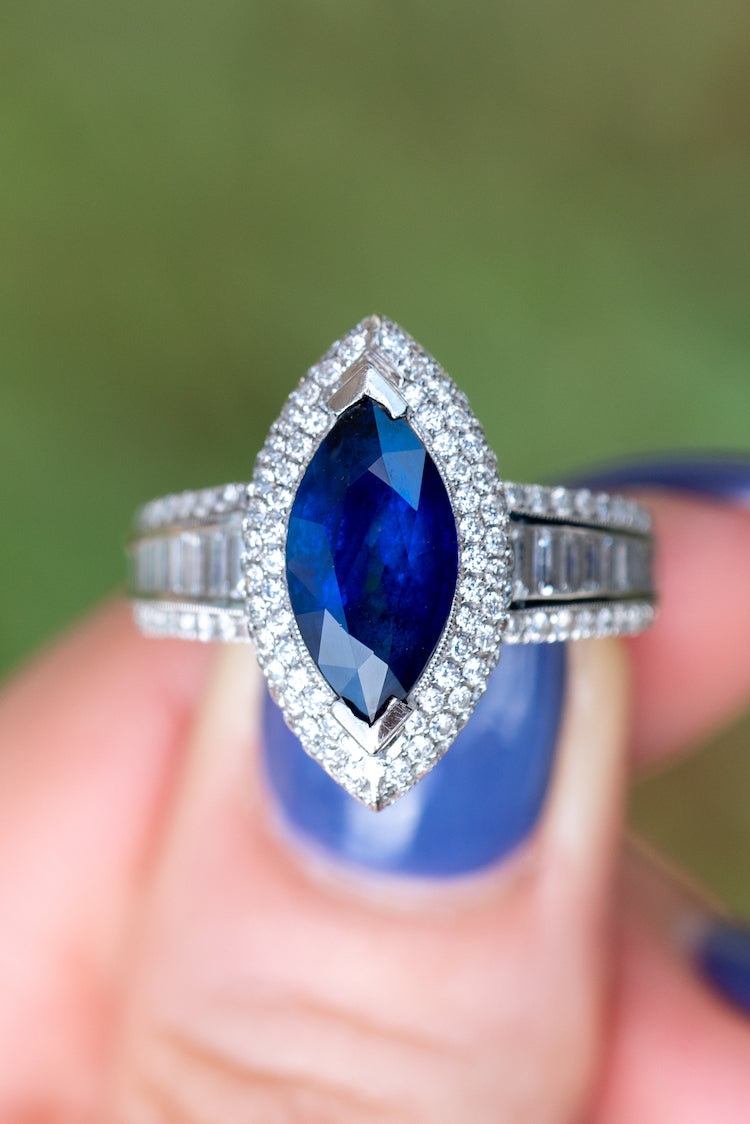 Marquise cut sapphire ring
