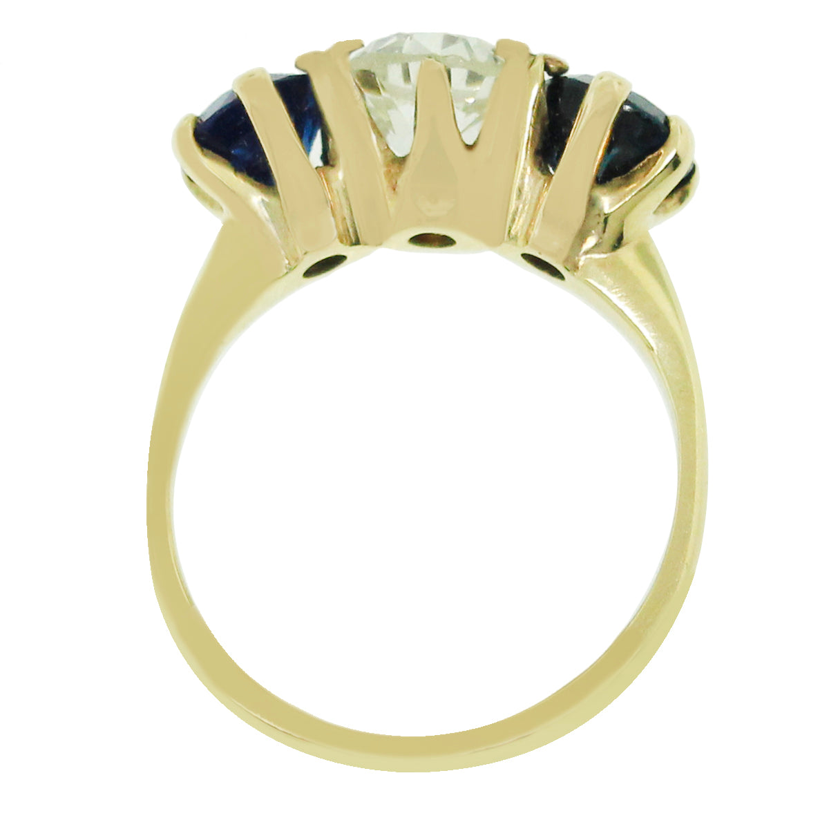 14k Yellow Gold Sapphire and Old Euro Diamond Ring