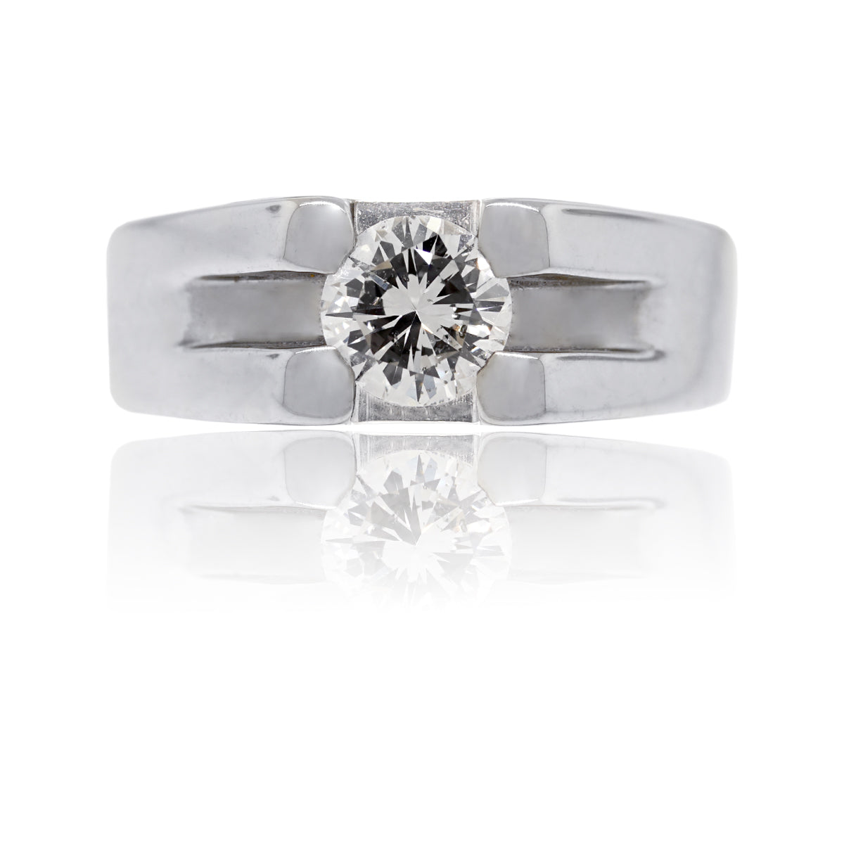 14k White Gold Diamond Solitaire Mens Ring