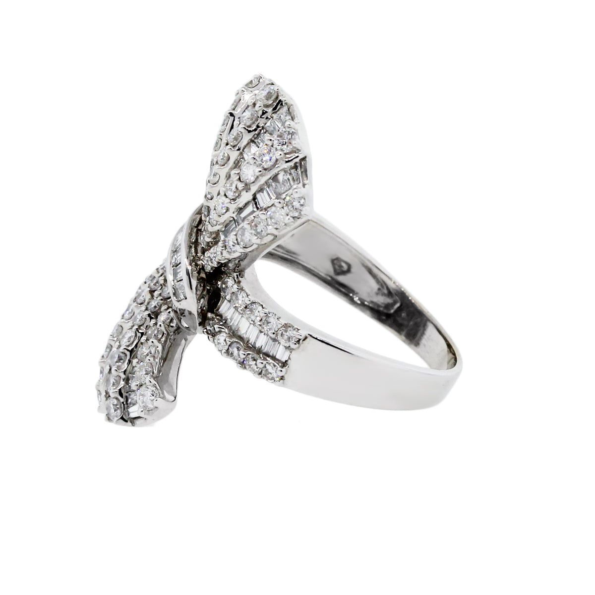 14K White Gold Baguette & Round Diamond Bow Ring