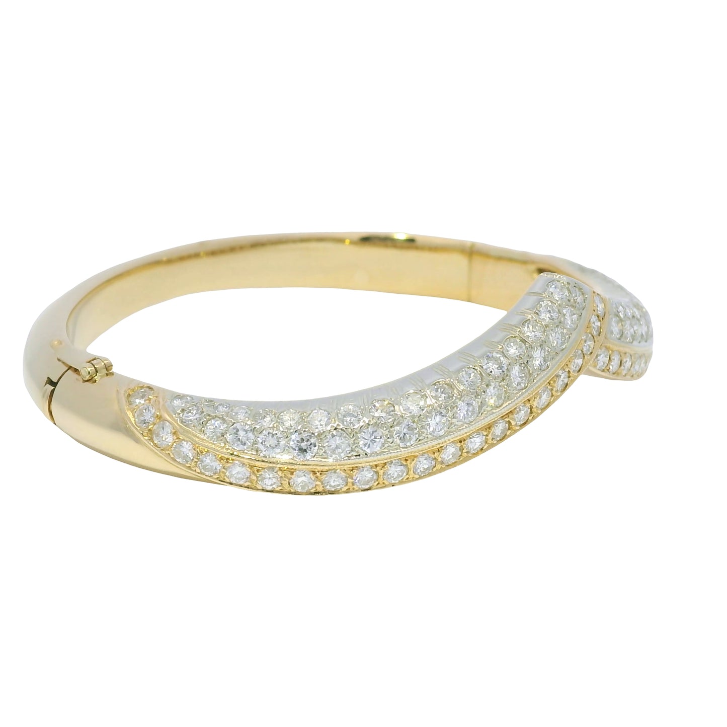 18k Yellow Gold Natural 2 Carat Diamond "V" Bangle