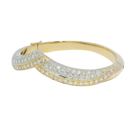 18k Yellow Gold Natural 2 Carat Diamond "V" Bangle