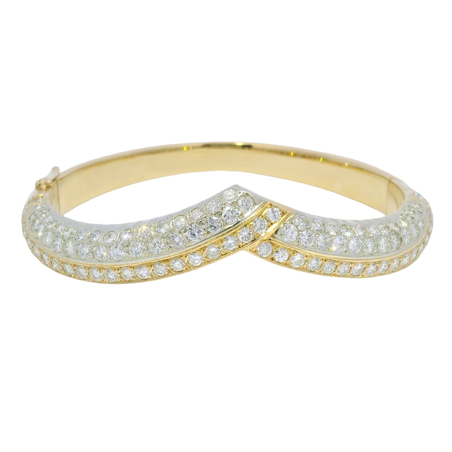 18k Yellow Gold Natural 2 Carat Diamond "V" Bangle