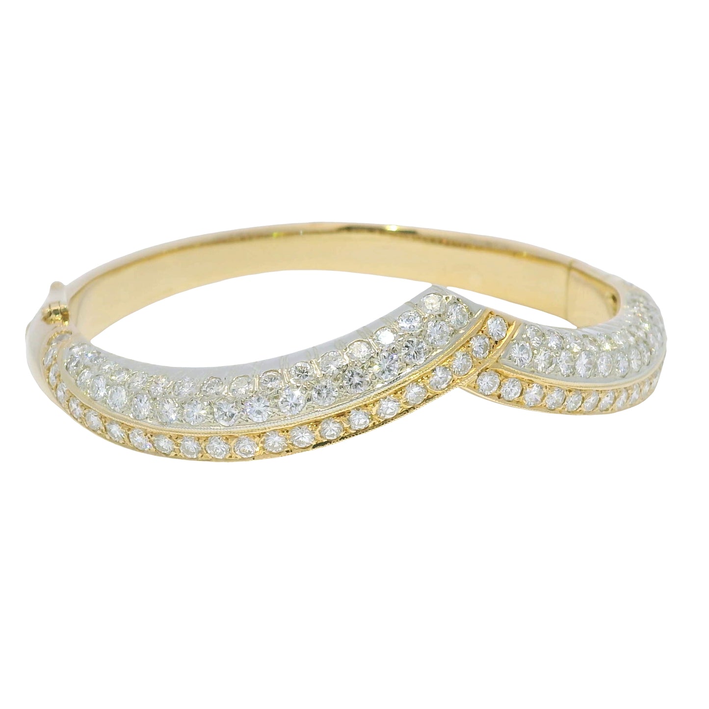 18k Yellow Gold Natural 2 Carat Diamond "V" Bangle