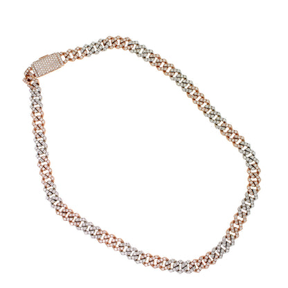 14k Two Tone 13.03ctw Diamond Pave Cuban Chain Necklace