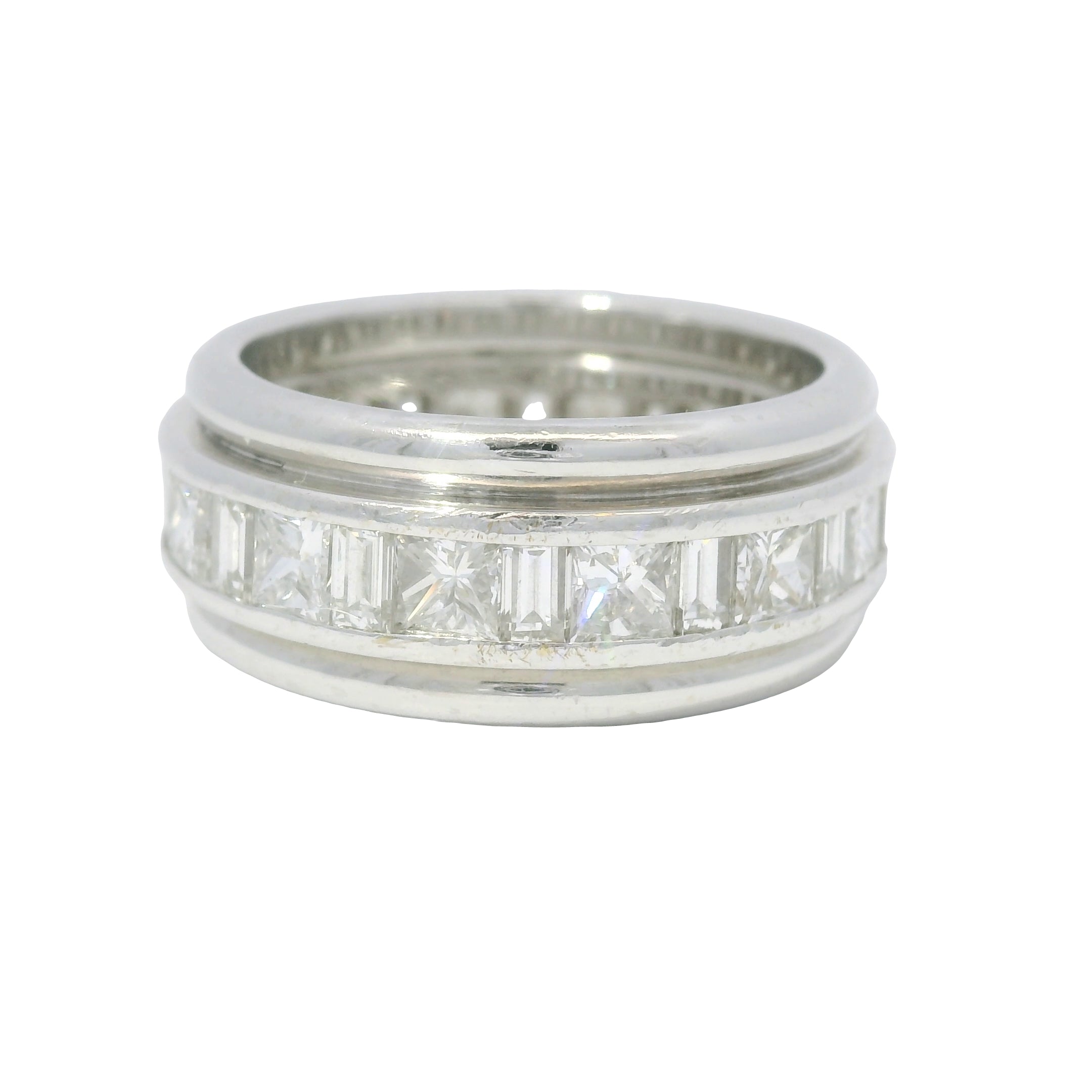 18k White Gold & Platinum Natural Emerald & Princess Cut Diamond Eternity Ring