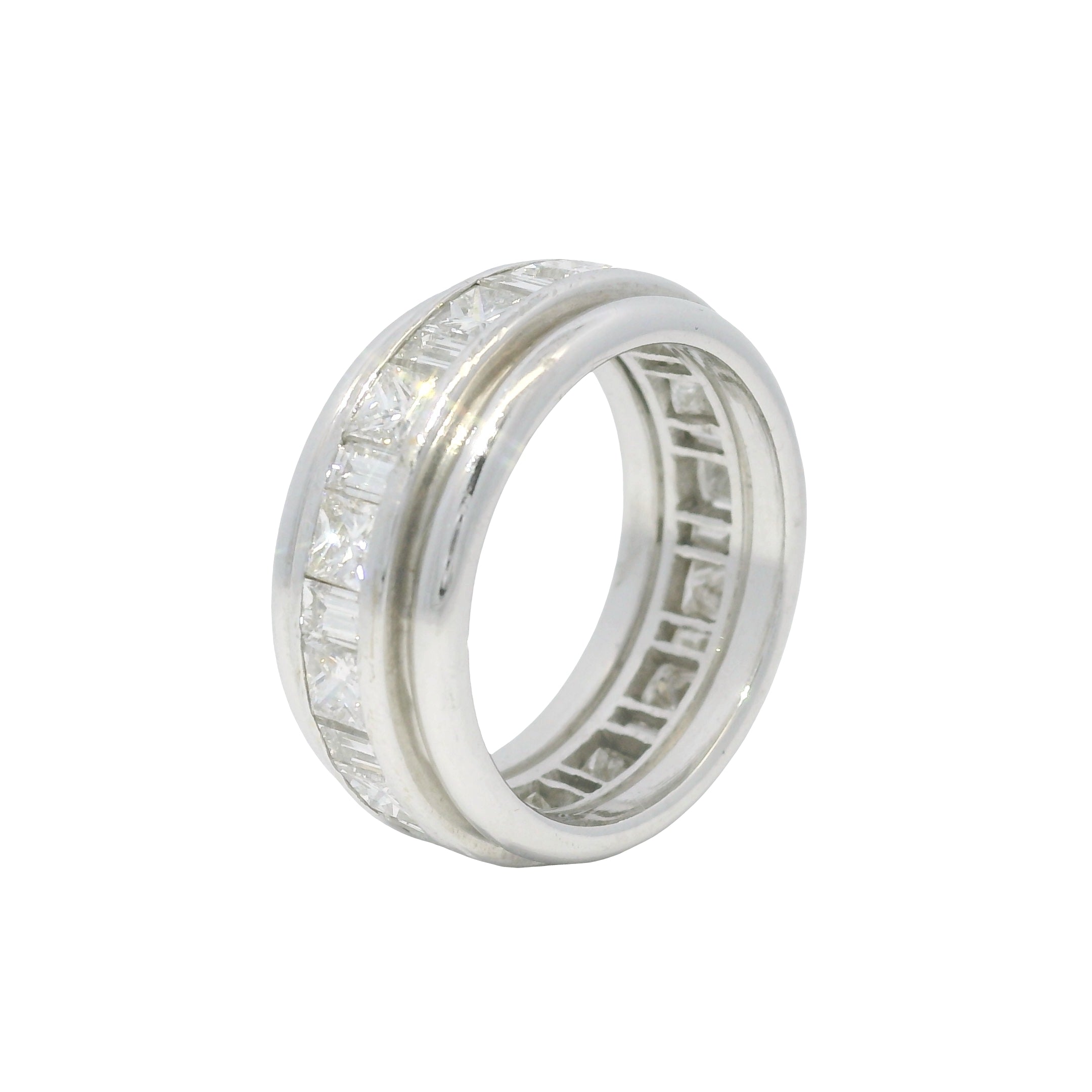 18k White Gold & Platinum Natural Emerald & Princess Cut Diamond Eternity Ring