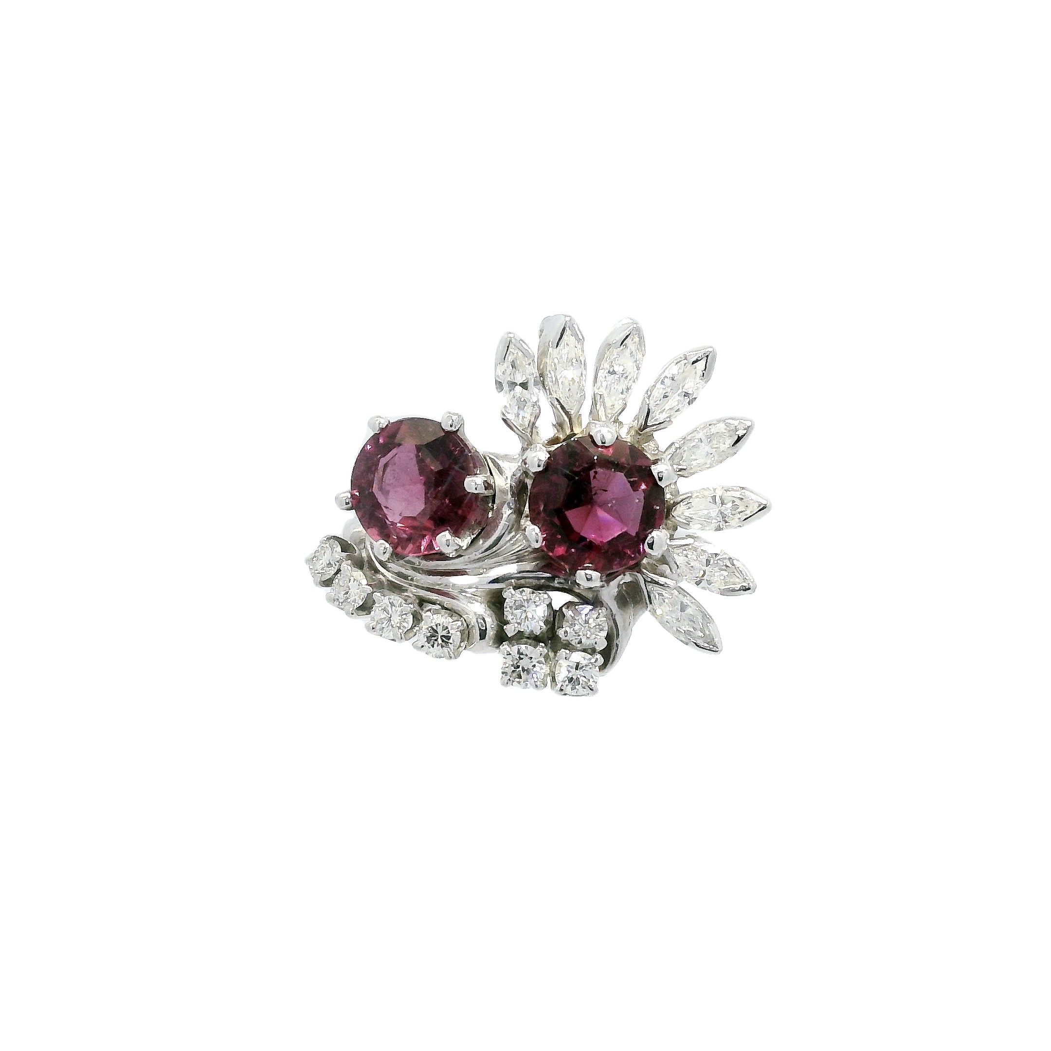 Platinum Round Pink Sapphire & Marquise Cut Diamond Ring