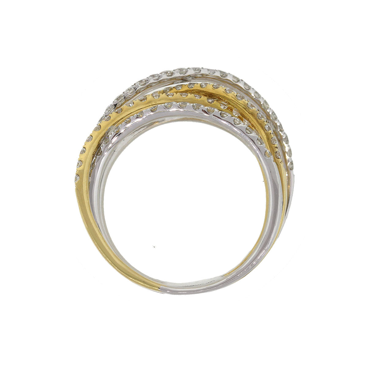 18k Two Tone 1.70ctw Diamond Multi Row Crossover Ring
