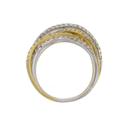 18k Two Tone 1.70ctw Diamond Multi Row Crossover Ring
