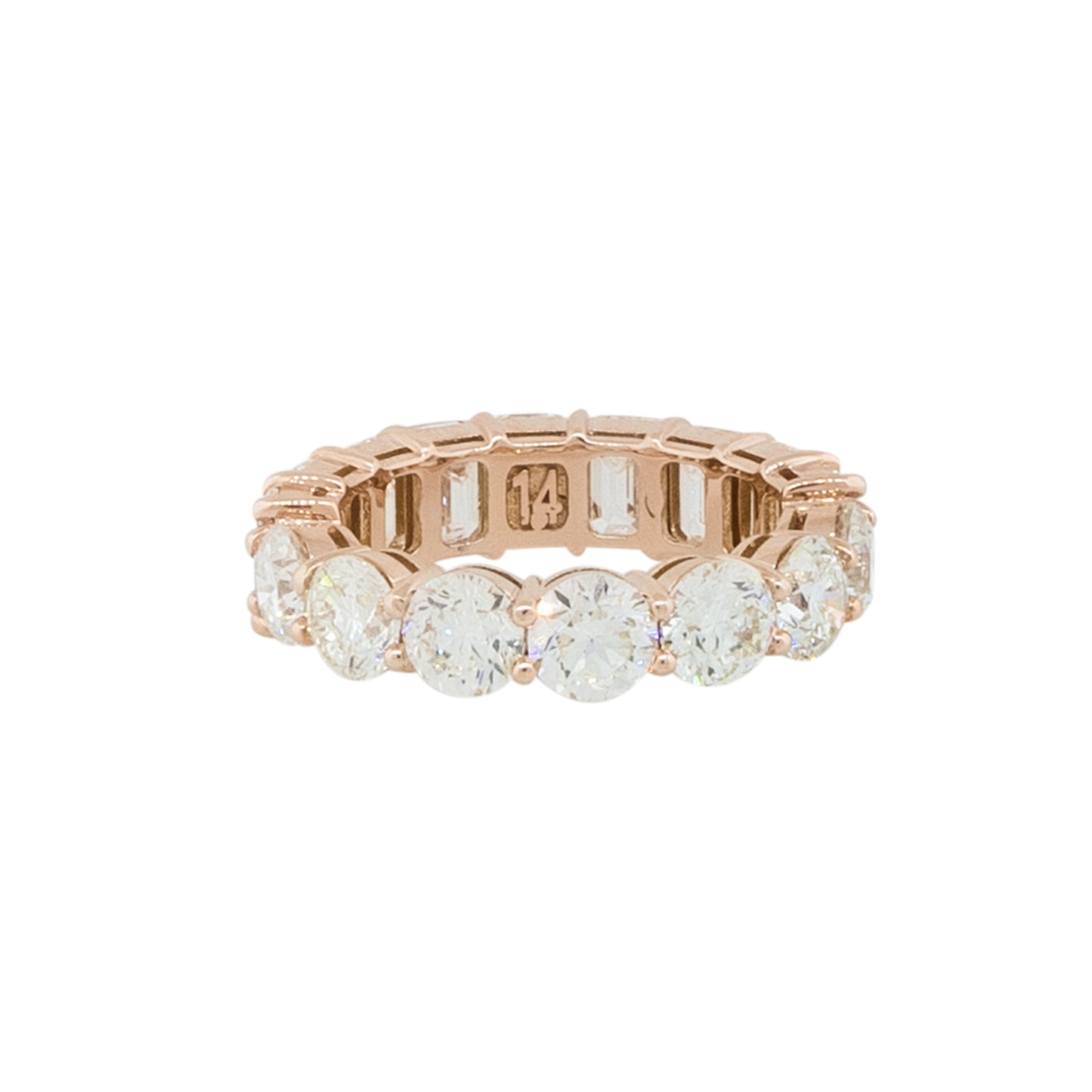 14k Rose Gold 7.37ctw Round and Emerald Cut Diamond Eternity Band Ring