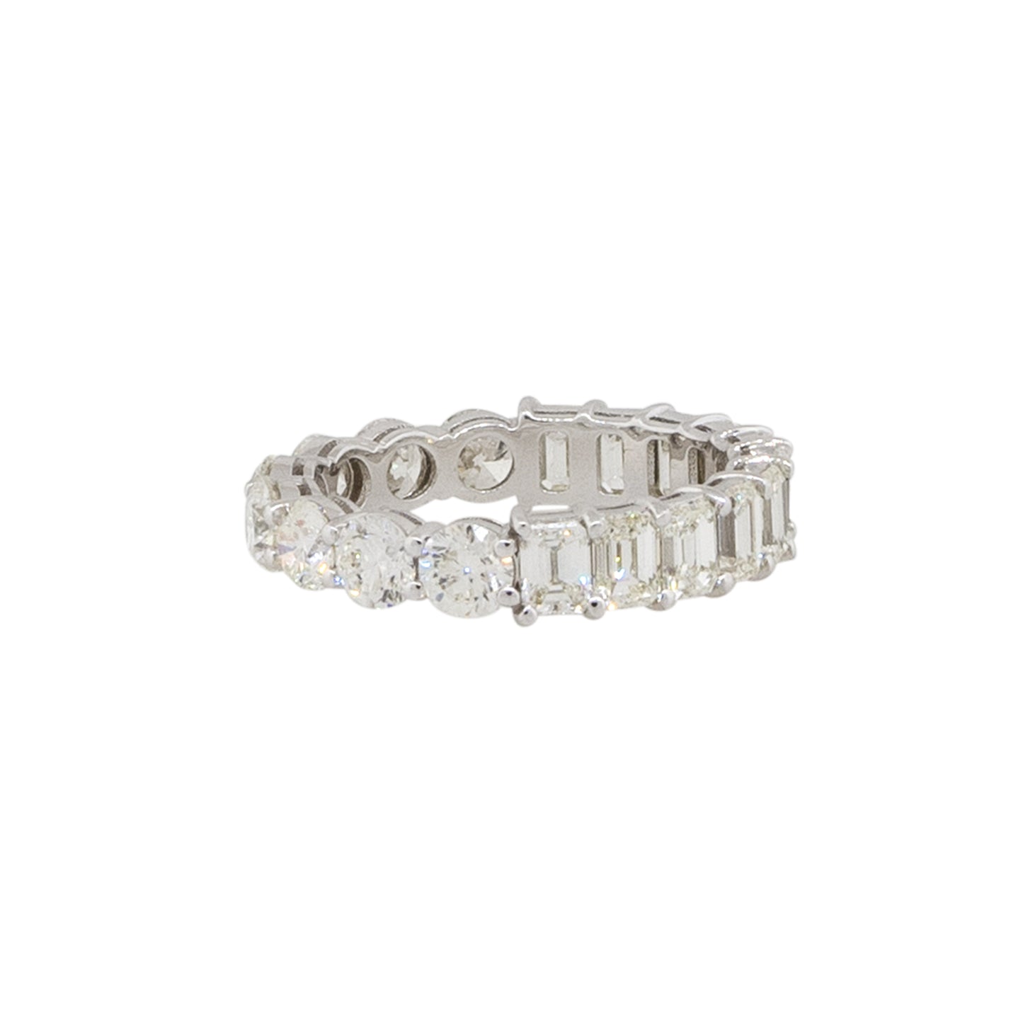 14k White Gold 4.61ctw Round and Emerald Cut Diamond Eternity Band Ring