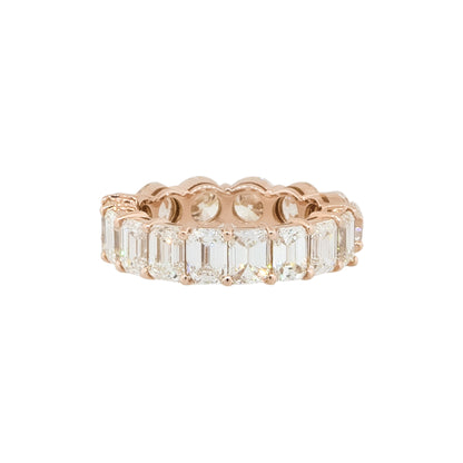 14k Rose Gold 7.37ctw Round and Emerald Cut Diamond Eternity Band Ring