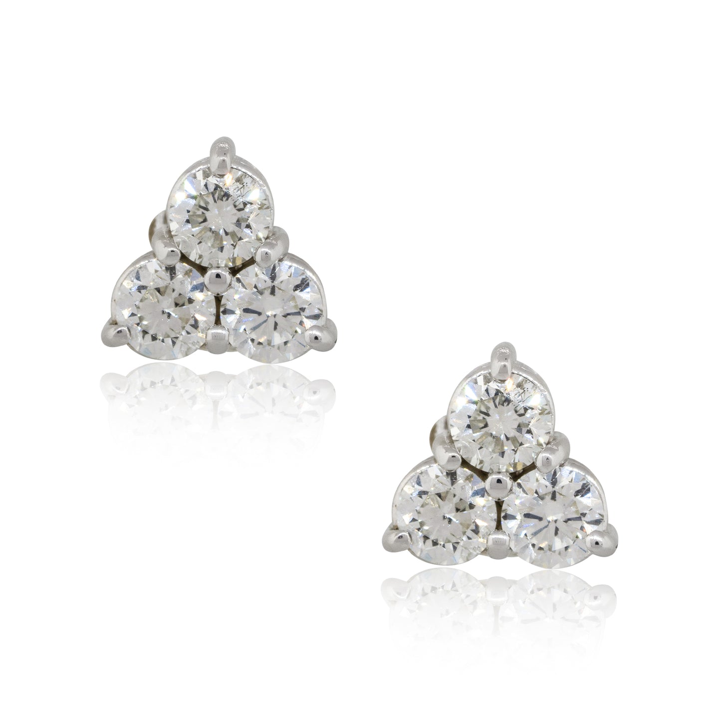 14k White Gold 1.50ctw Three Diamond Stud Earrings