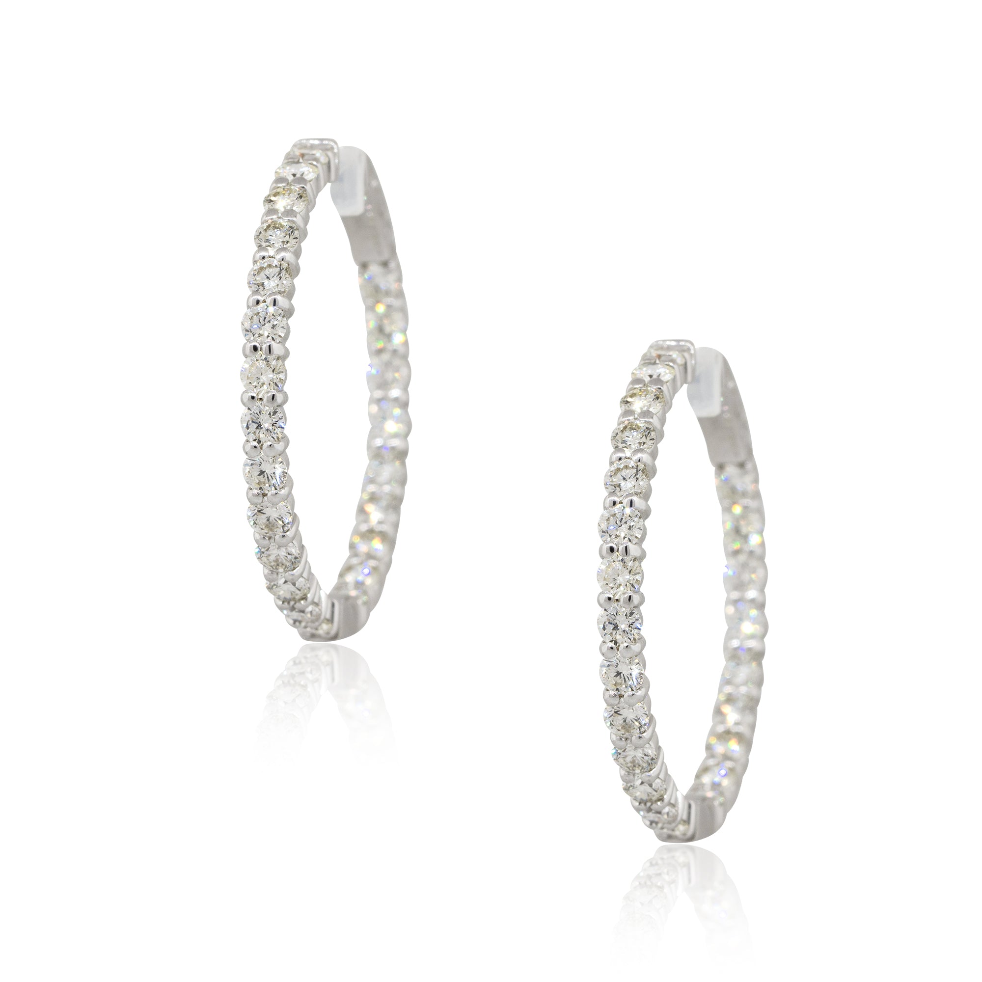 14k White Gold 3.50ctw Diamond Inside Out Hoop Earrings