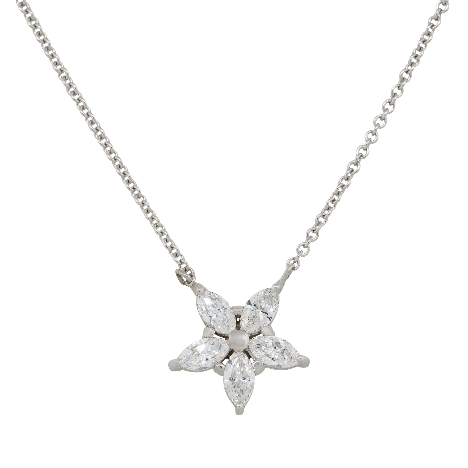 14k White Gold 0.75ctw Marquise Diamond Star Pendant Necklace