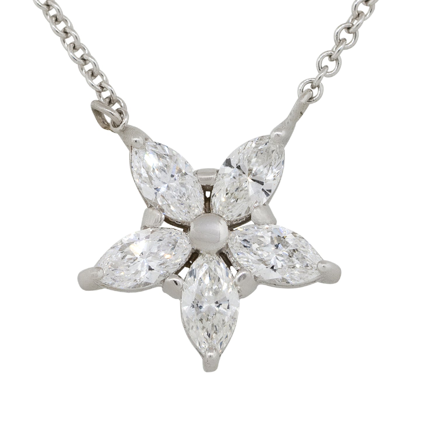 14k White Gold 0.75ctw Marquise Diamond Star Pendant Necklace