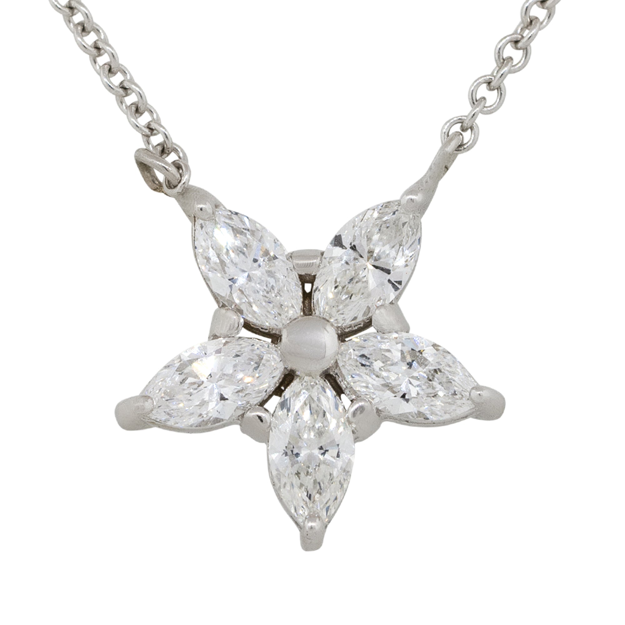 14k White Gold 0.75ctw Marquise Diamond Star Pendant Necklace