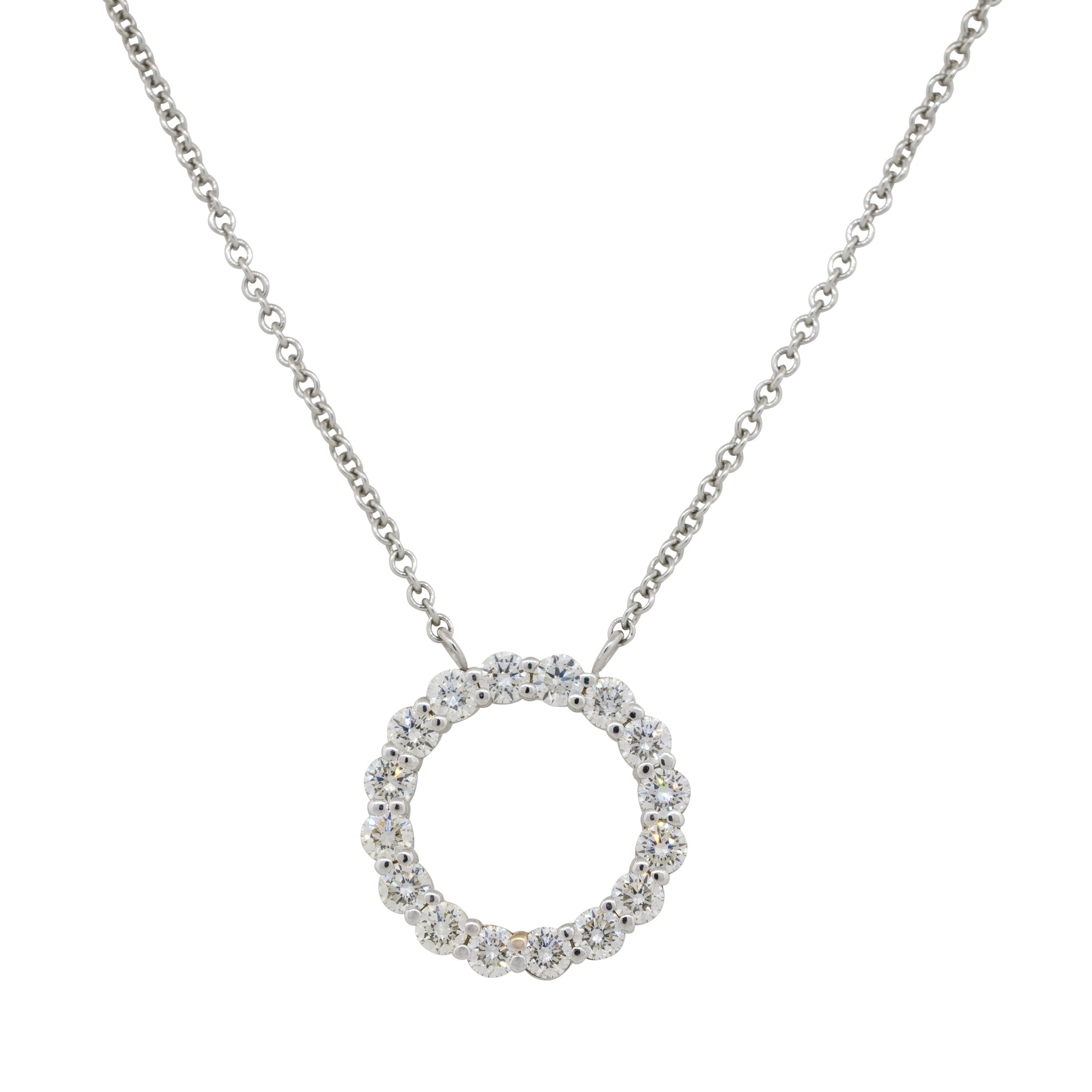 14k White Gold 1.37ctw Diamond Circle Pendant On Chain