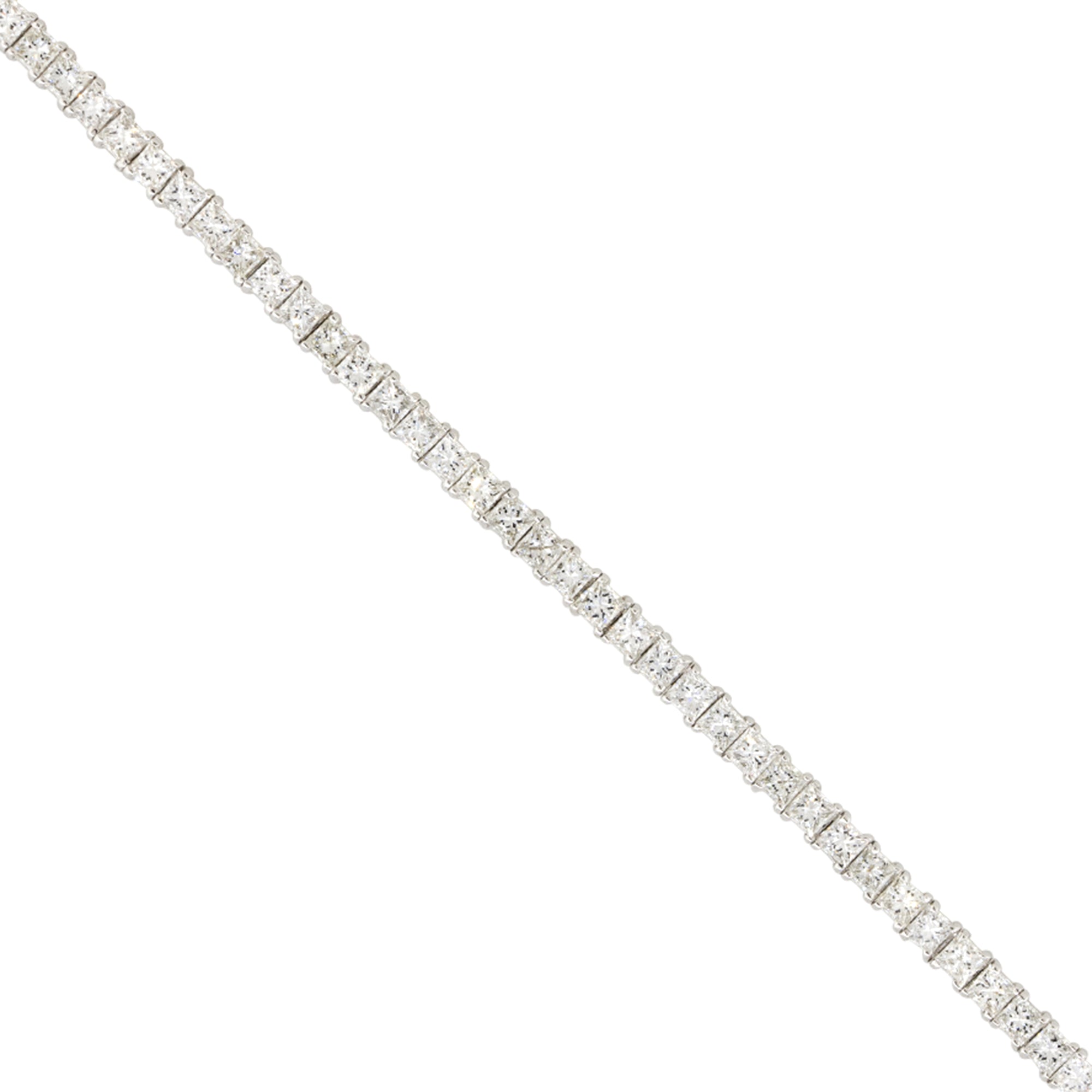 14k White Gold 5.47ctw Princess Cut Diamond Tennis 7" Bracelet