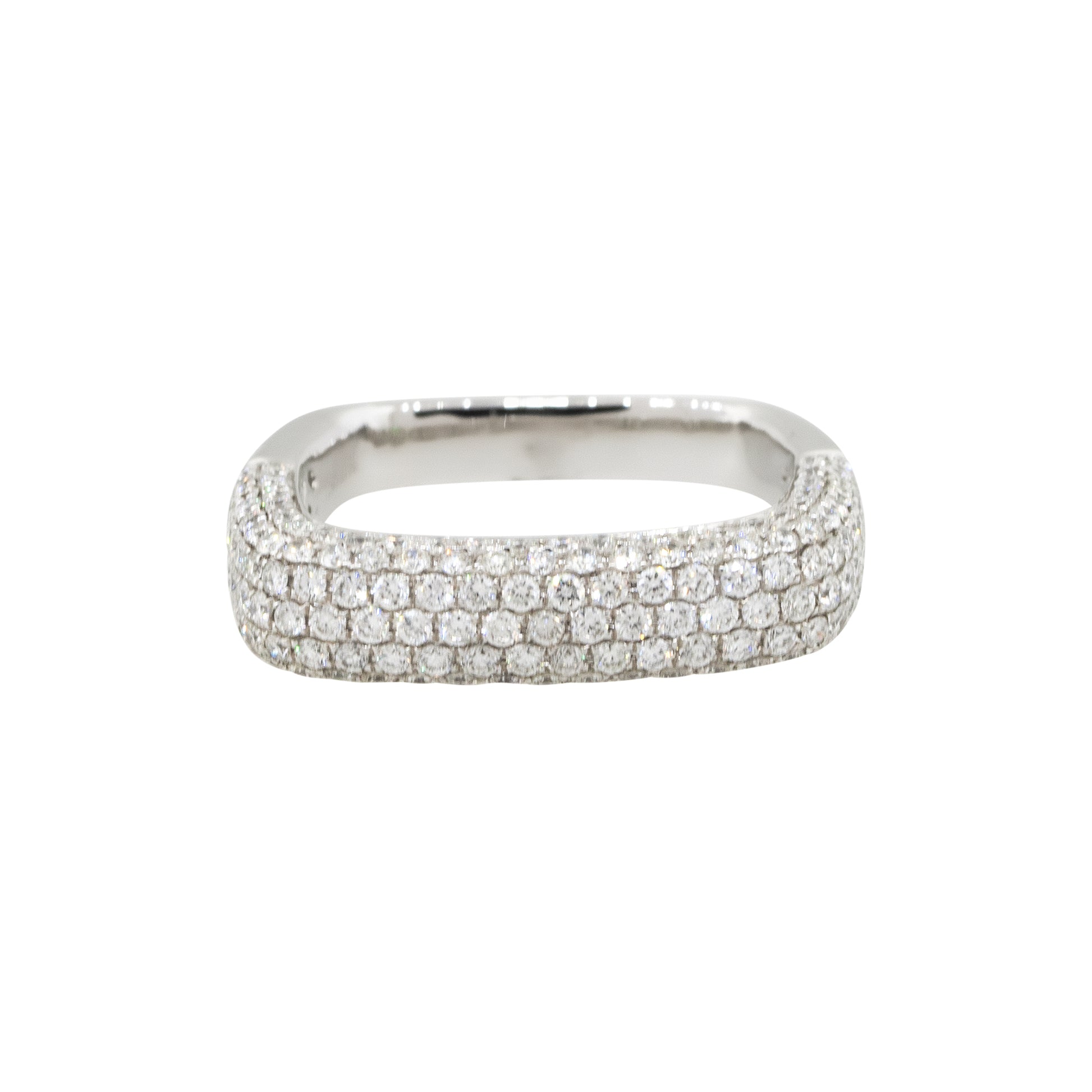 14k White Gold 1.21ctw Round Diamond Pave Square Band Ring