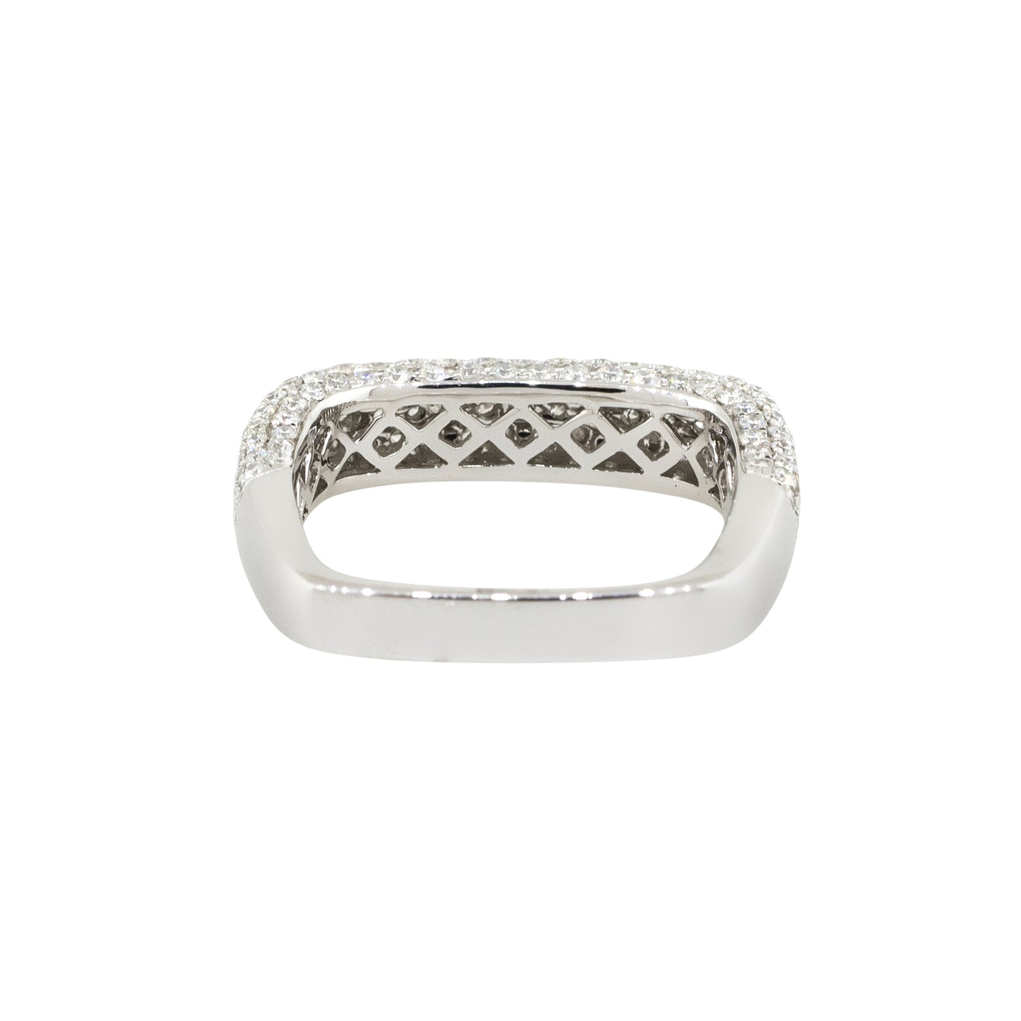 14k White Gold 1.21ctw Round Diamond Pave Square Band Ring