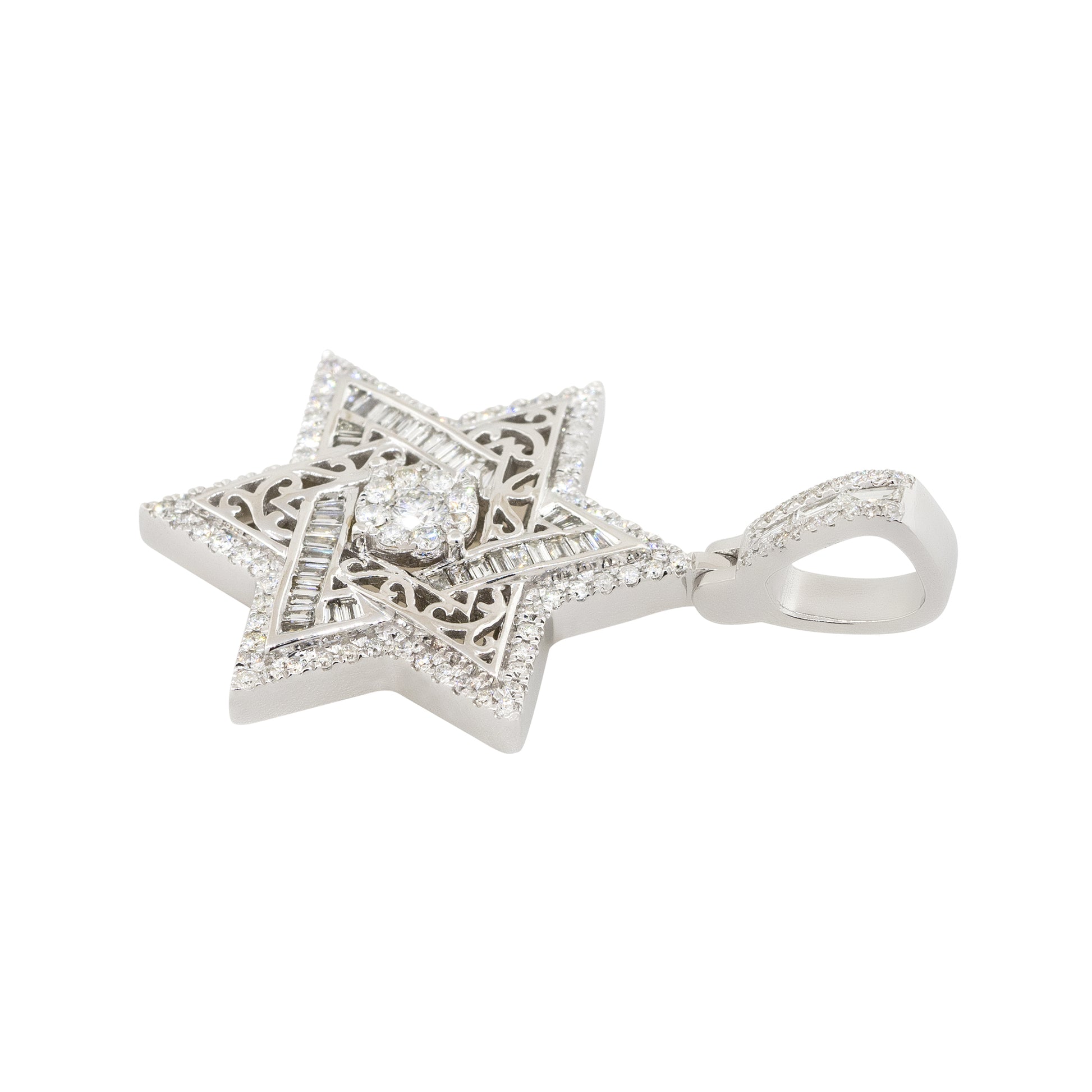 14k White Gold 0.84ctw Diamond Pave Star Of David Pendant