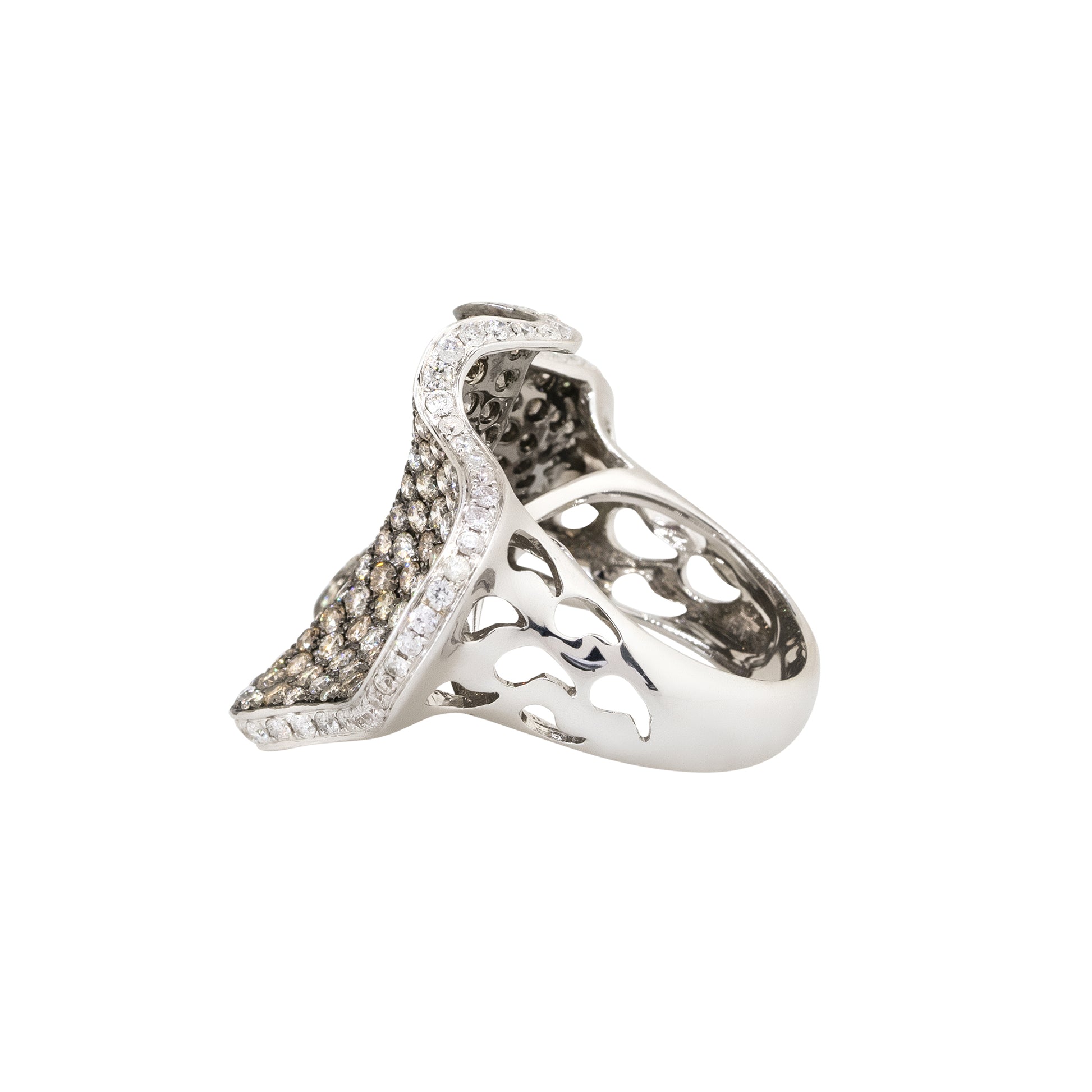 18k White Gold 6.50ctw Round Diamond Pave Freeform Wide Ring