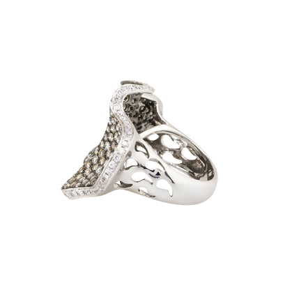 18k White Gold 6.50ctw Round Diamond Pave Freeform Wide Ring