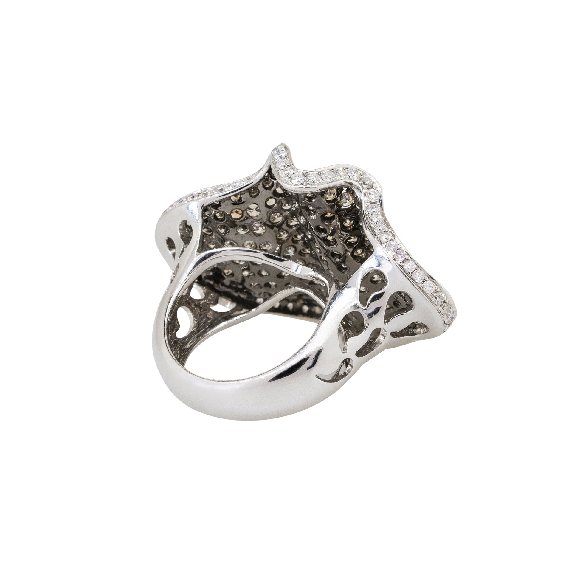 18k White Gold 6.50ctw Round Diamond Pave Freeform Wide Ring