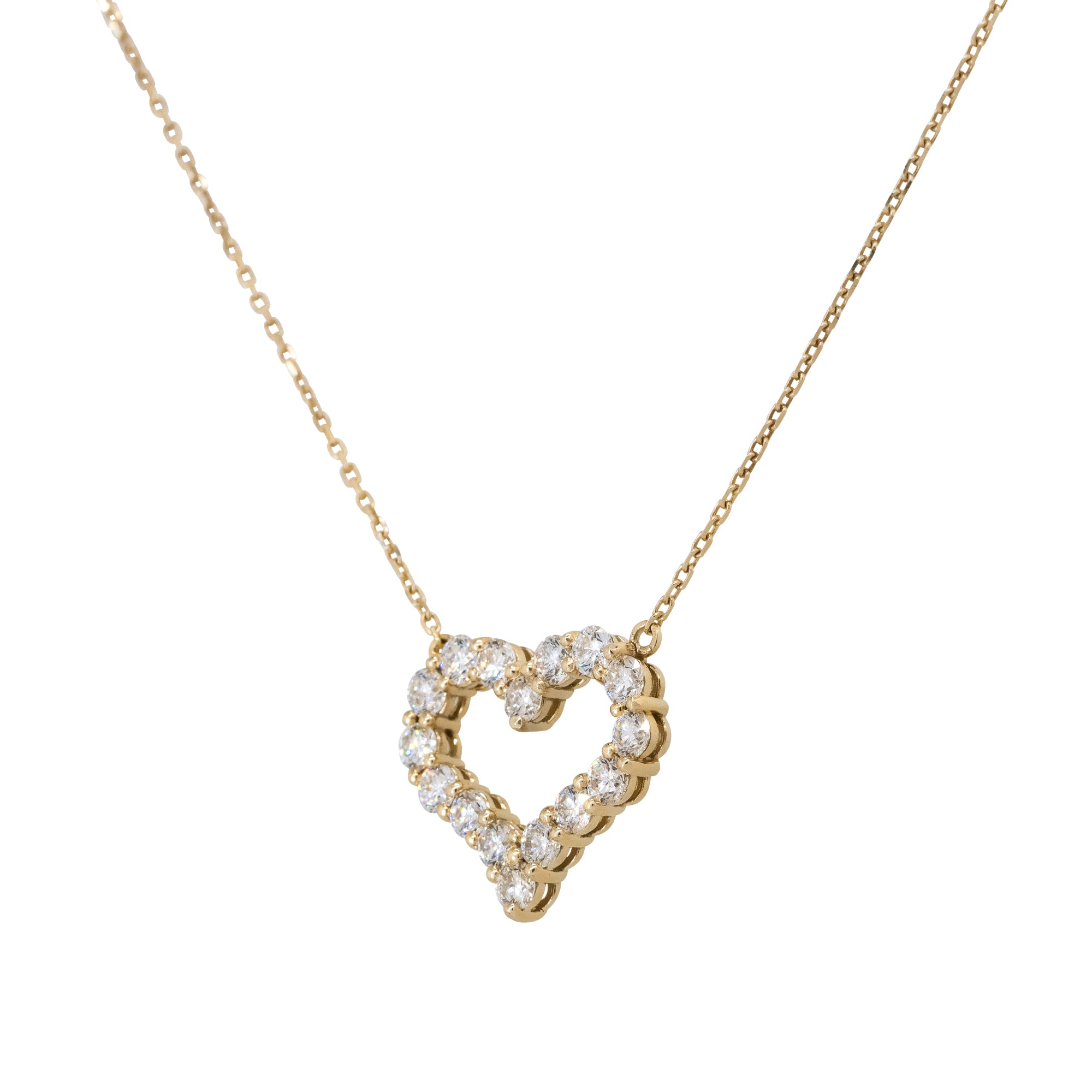14k Yellow Gold 2.16ctw Diamond Open Heart Pendant Necklace