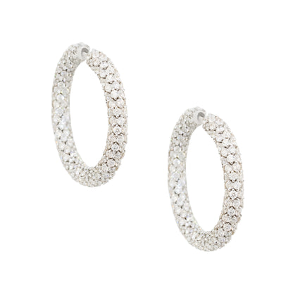 18k White Gold 16.52ctw All Diamond Pave Hoop Earrings